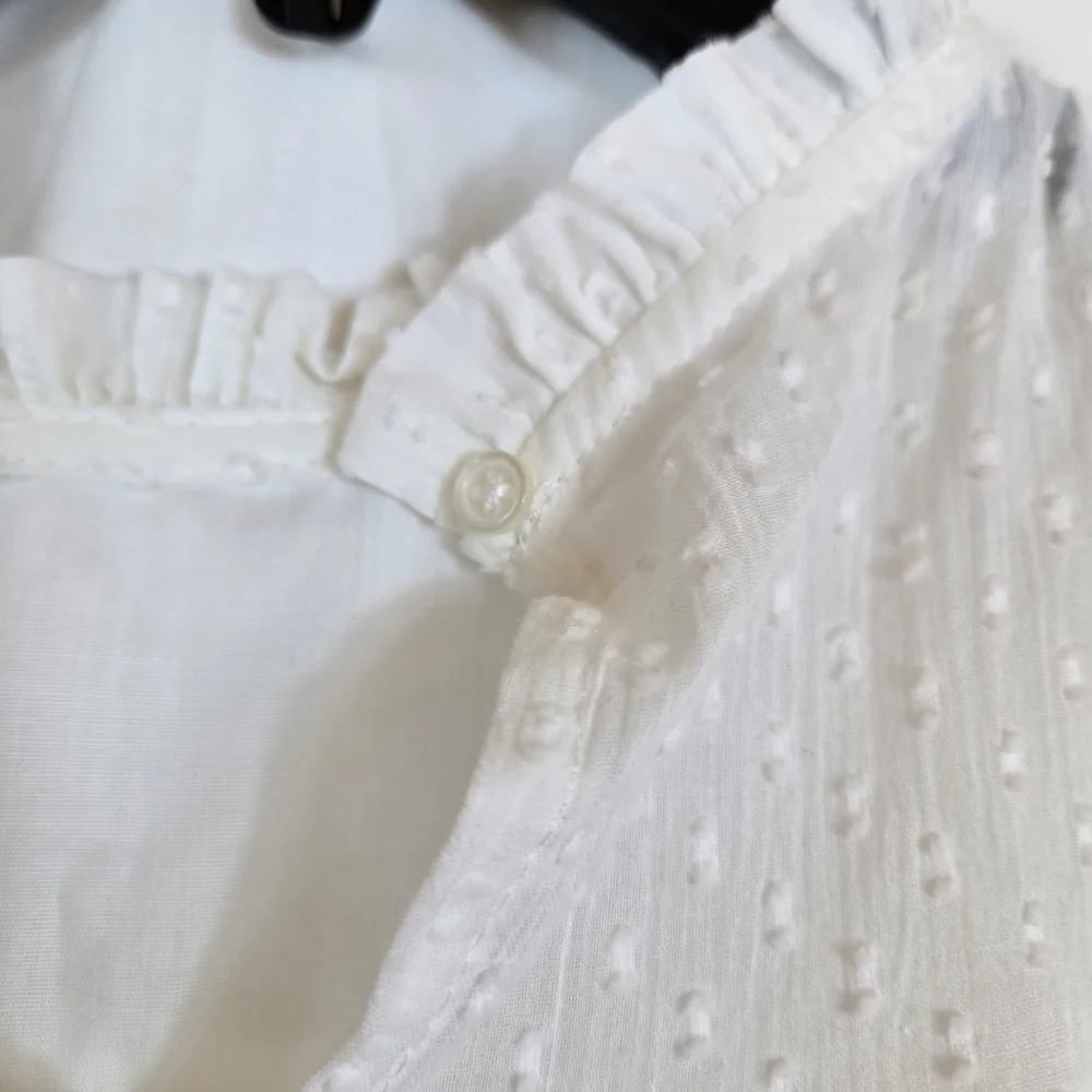 GB Girls White Cottage Ruffle Long Sleeve‎ Swiss Dot Lined Boho Blouse Large NWT